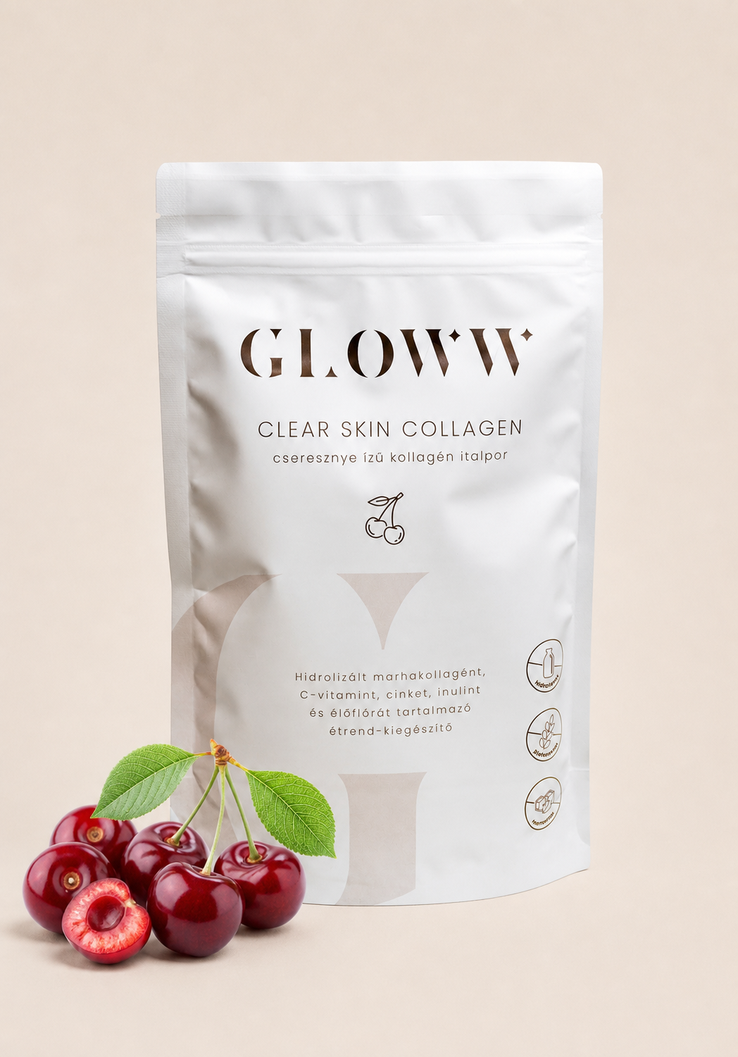 GLOWW Collagen italpor élőflórával - cseresznye ízű (260 g)