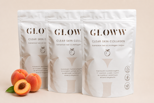 GLOWW Collagen italpor élőflórával – 3 havi csomag barack (3×260g