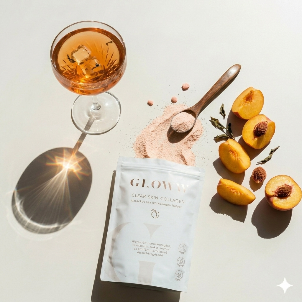 GLOWW Collagen italpor élőflórával – Barackos tea ízű (260g)