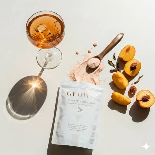 GLOWW Clear Skin Collagen italpor élőflórával – Barackos tea ízű (260g)